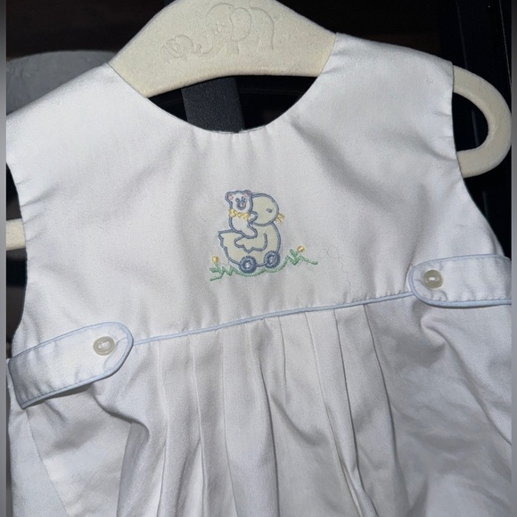 Vintage heirloom bubble newborn baby boy romper embroidered teddy bear duck - Picture 4 of 4